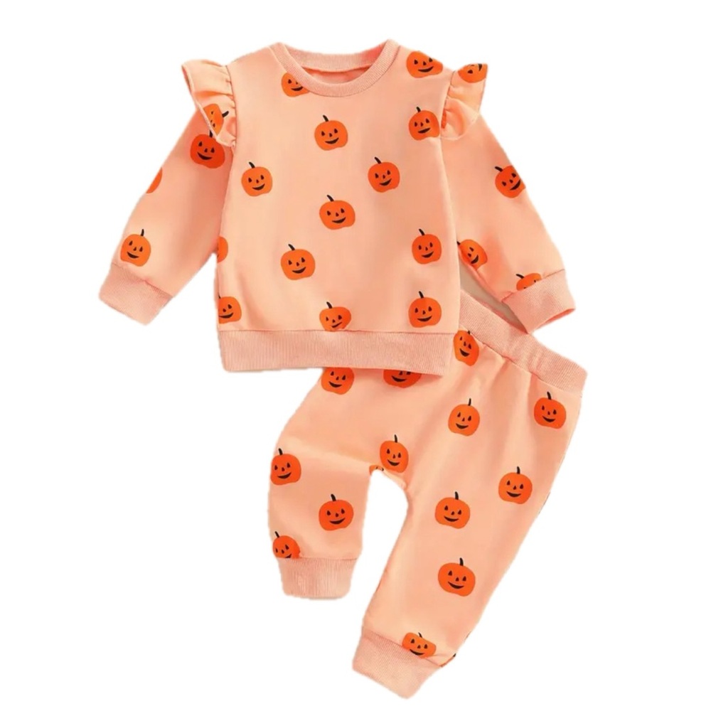 Pumpkin Print Kids Sweatshirt and Pants Set